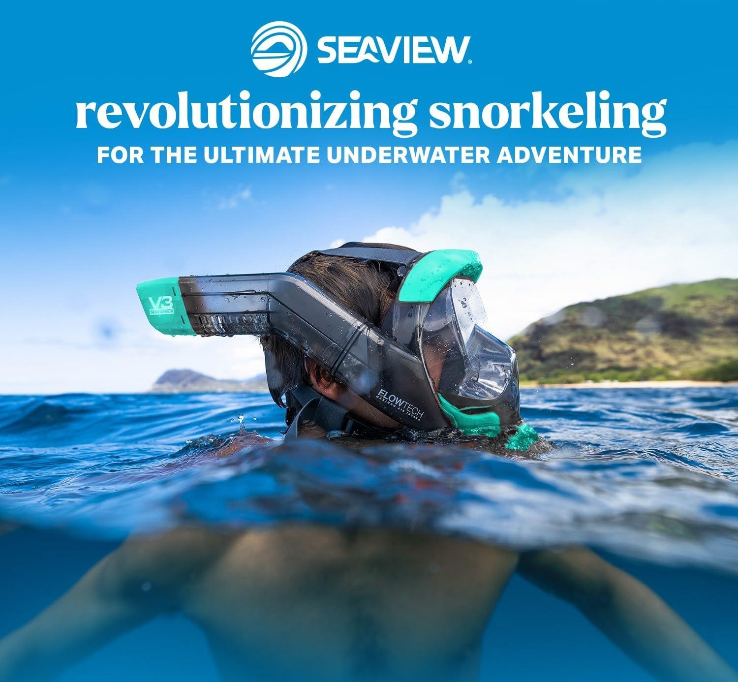 imageSeaview 180 V3 Full Face Snorkel Mask Adult The V3 is The Perfect Snorkeling Gear for Adults Snorkel Mask with 180 Panoramic Viewing and Up to 600 Easier Breathing Patented Flowtech Air IntakeTurquoise