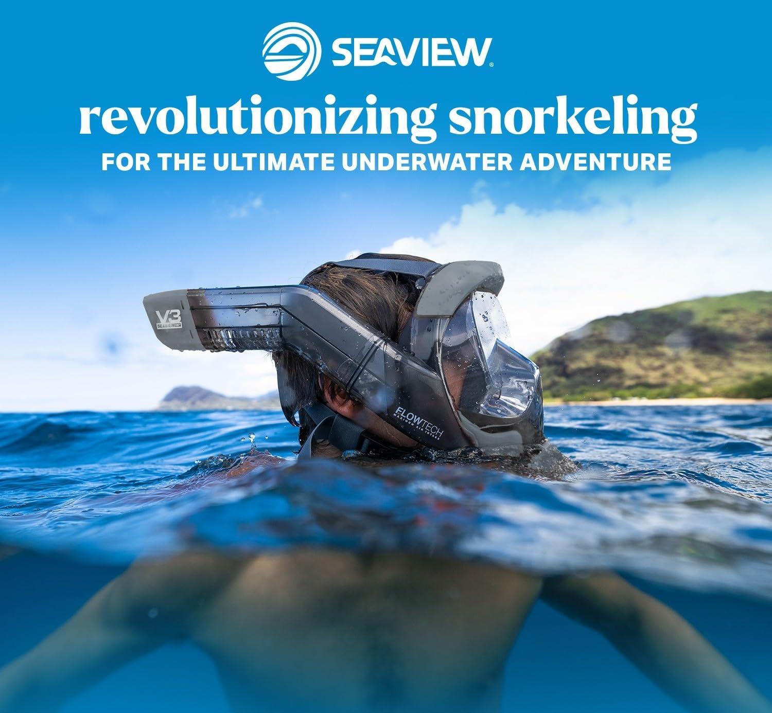 imageSeaview 180 V3 Full Face Snorkel Mask Adult The V3 is The Perfect Snorkeling Gear for Adults Snorkel Mask with 180 Panoramic Viewing and Up to 600 Easier Breathing Patented Flowtech Air IntakeStealth