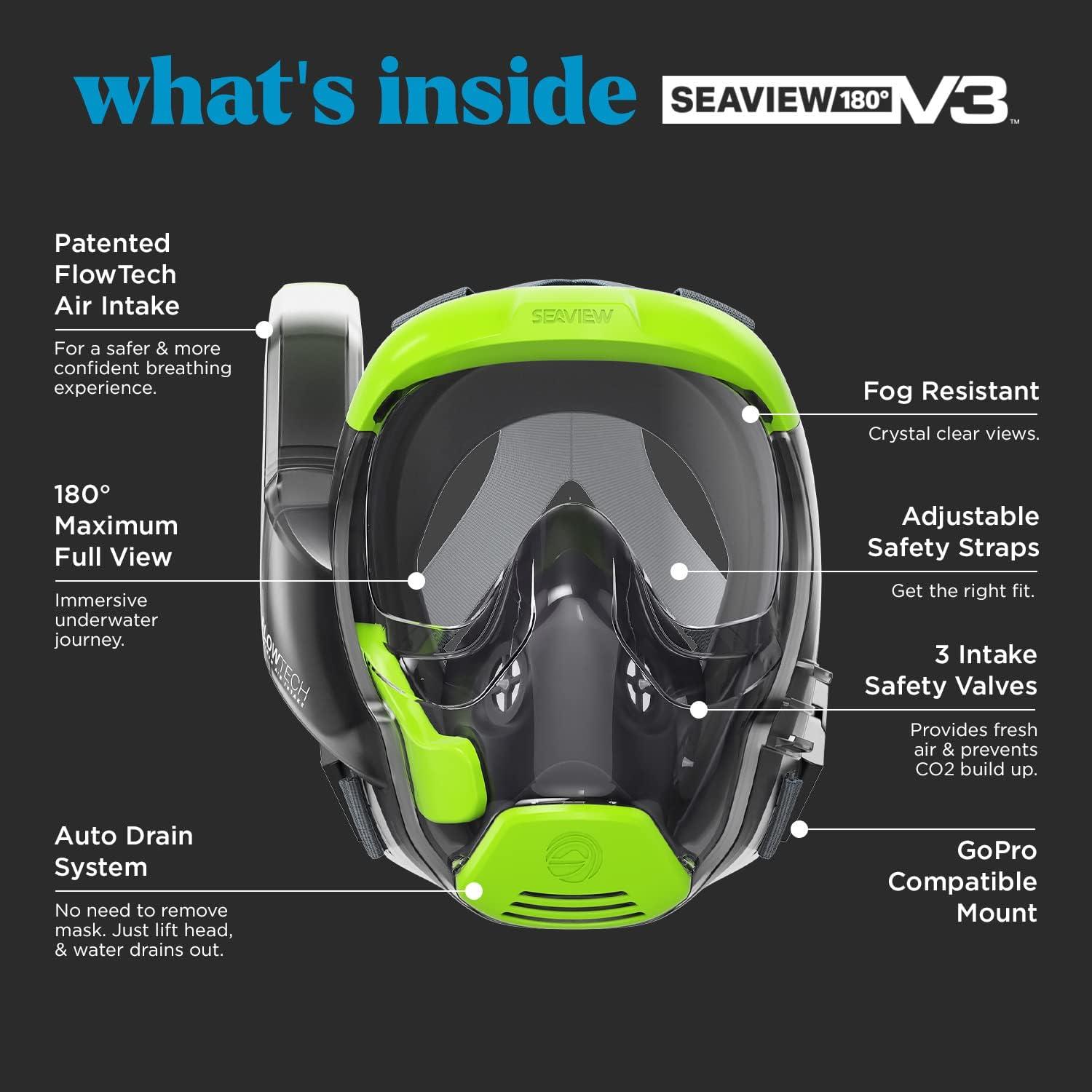 imageSeaview 180 V3 Full Face Snorkel Mask Adult The V3 is The Perfect Snorkeling Gear for Adults Snorkel Mask with 180 Panoramic Viewing and Up to 600 Easier Breathing Patented Flowtech Air IntakeCitrus