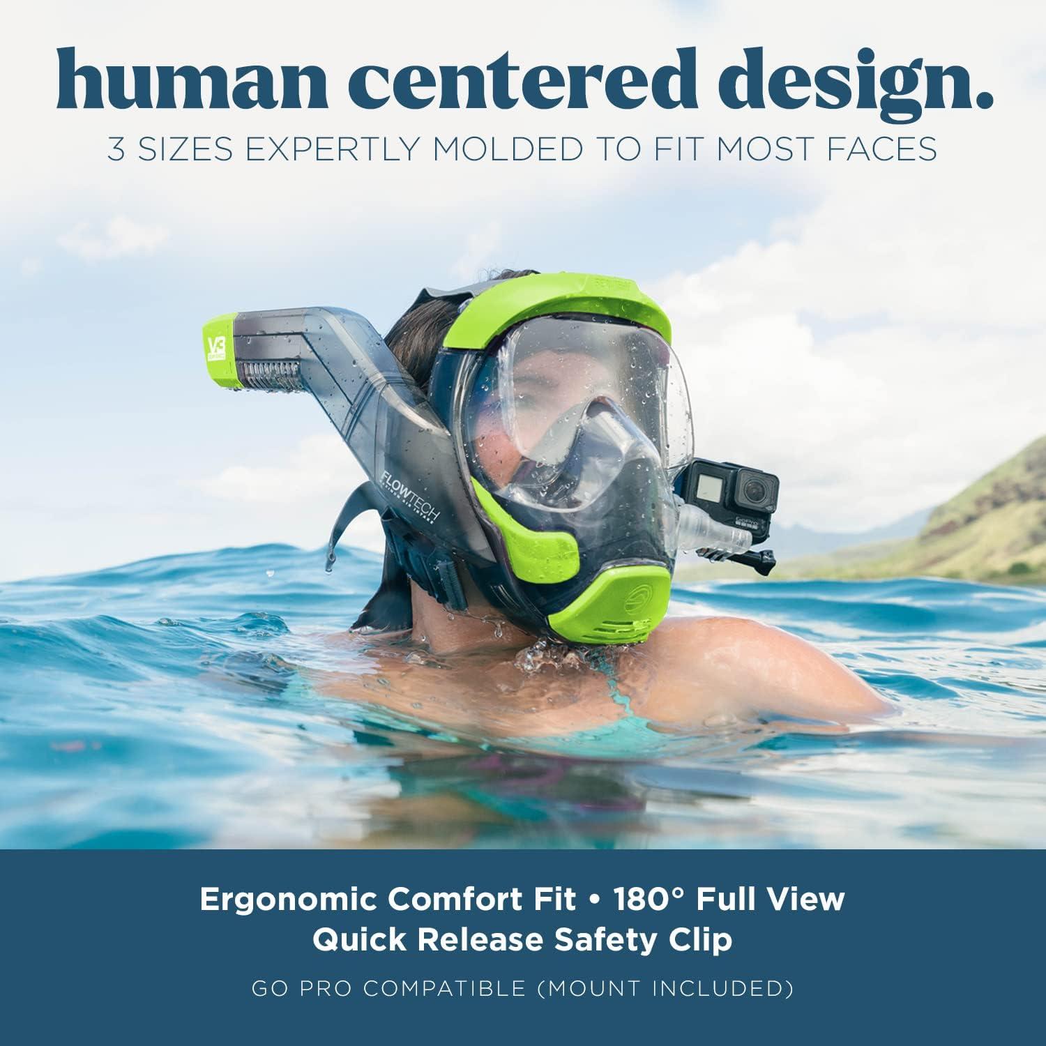imageSeaview 180 V3 Full Face Snorkel Mask Adult The V3 is The Perfect Snorkeling Gear for Adults Snorkel Mask with 180 Panoramic Viewing and Up to 600 Easier Breathing Patented Flowtech Air IntakeCitrus