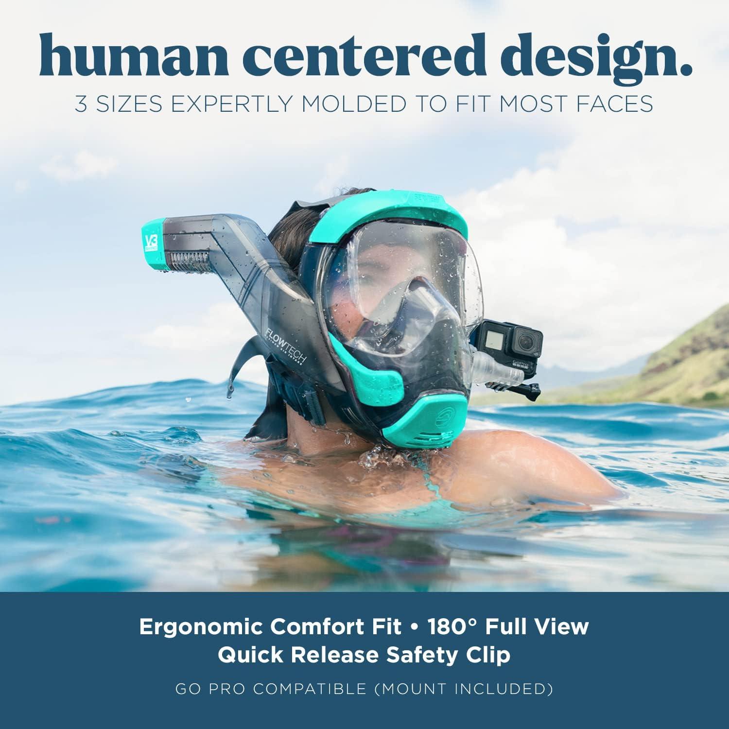 imageSeaview 180 V3 Full Face Snorkel Mask Adult The V3 is The Perfect Snorkeling Gear for Adults Snorkel Mask with 180 Panoramic Viewing and Up to 600 Easier Breathing Patented Flowtech Air IntakeTurquoise