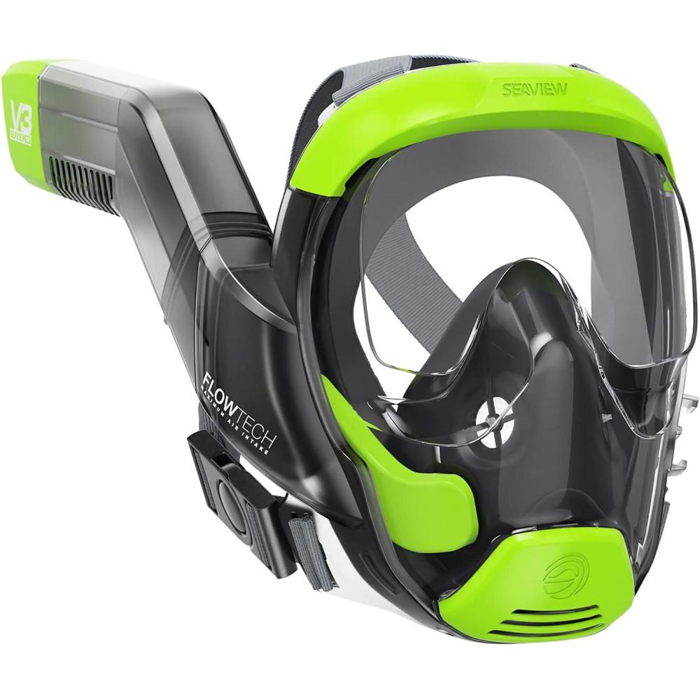 imageSeaview 180 V3 Full Face Snorkel Mask Adult The V3 is The Perfect Snorkeling Gear for Adults Snorkel Mask with 180 Panoramic Viewing and Up to 600 Easier Breathing Patented Flowtech Air IntakeCitrus
