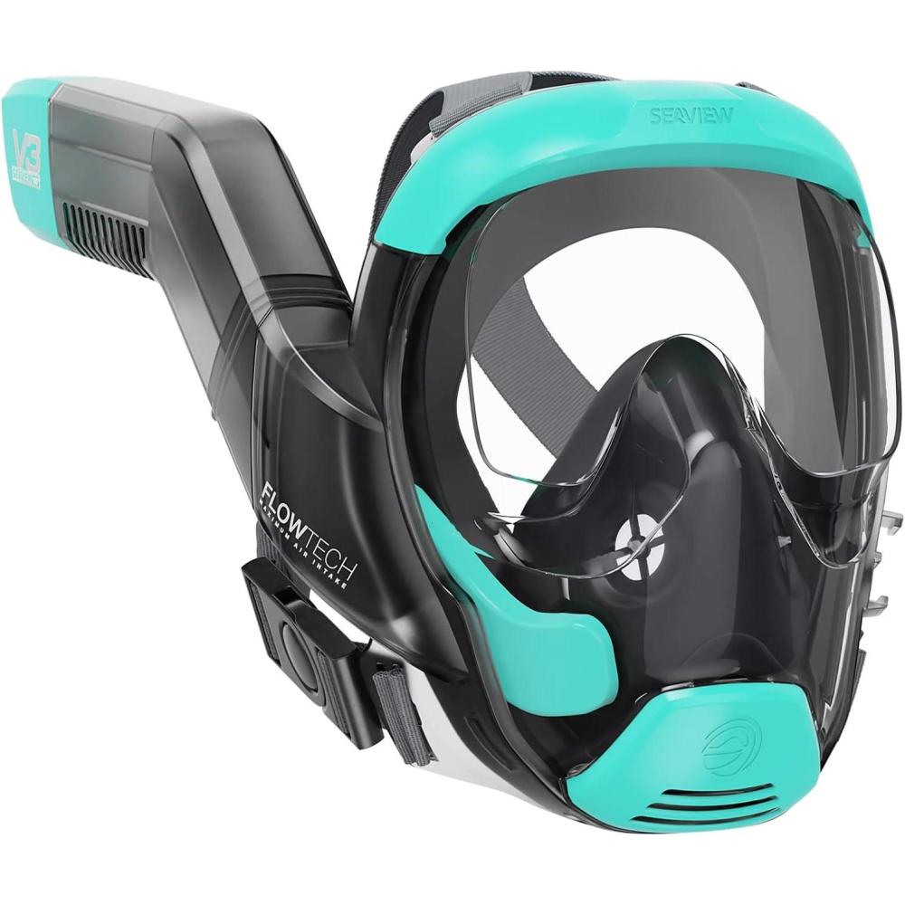 imageSeaview 180 V3 Full Face Snorkel Mask Adult The V3 is The Perfect Snorkeling Gear for Adults Snorkel Mask with 180 Panoramic Viewing and Up to 600 Easier Breathing Patented Flowtech Air IntakeTurquoise