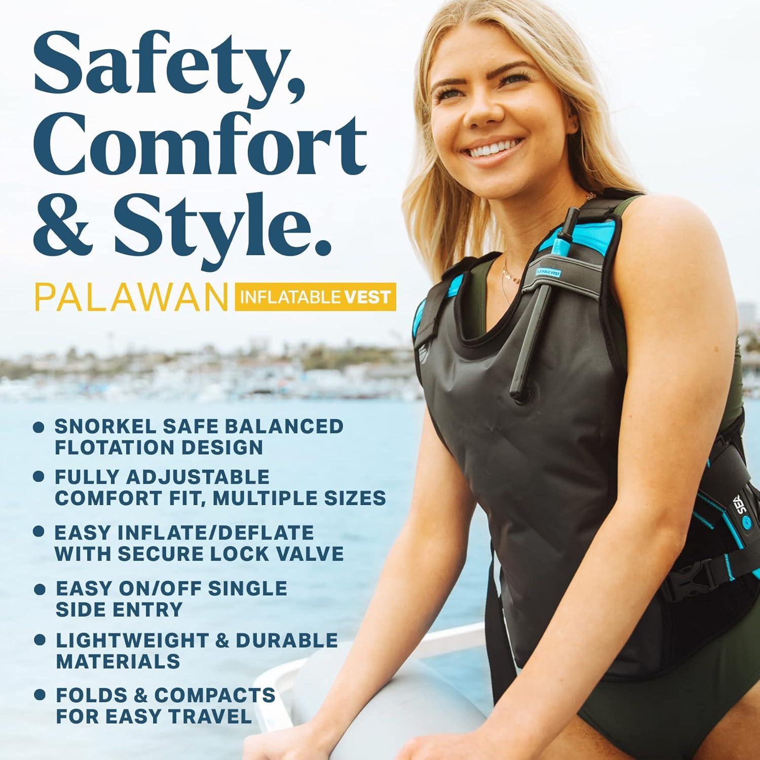 imageSeaview Palawan Inflatable Snorkel Vest Premium Snorkel Jacket for Adults Balanced Flotation Secure Lock and Comfort Fit for Snorkeling PaddleBoarding and Other Low Impact Water SportsBlack