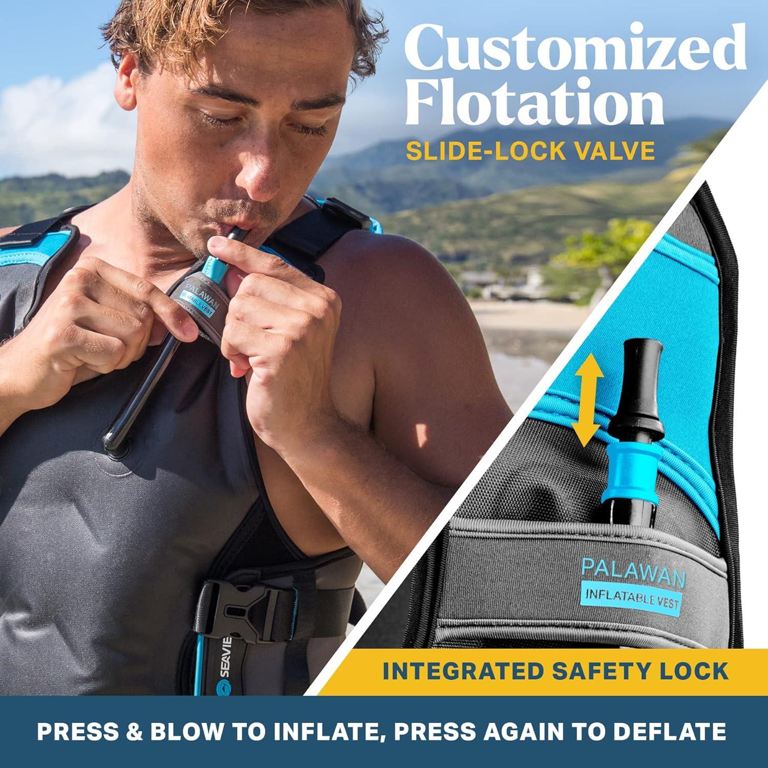imageSeaview Palawan Inflatable Snorkel Vest Premium Snorkel Jacket for Adults Balanced Flotation Secure Lock and Comfort Fit for Snorkeling PaddleBoarding and Other Low Impact Water SportsBlack