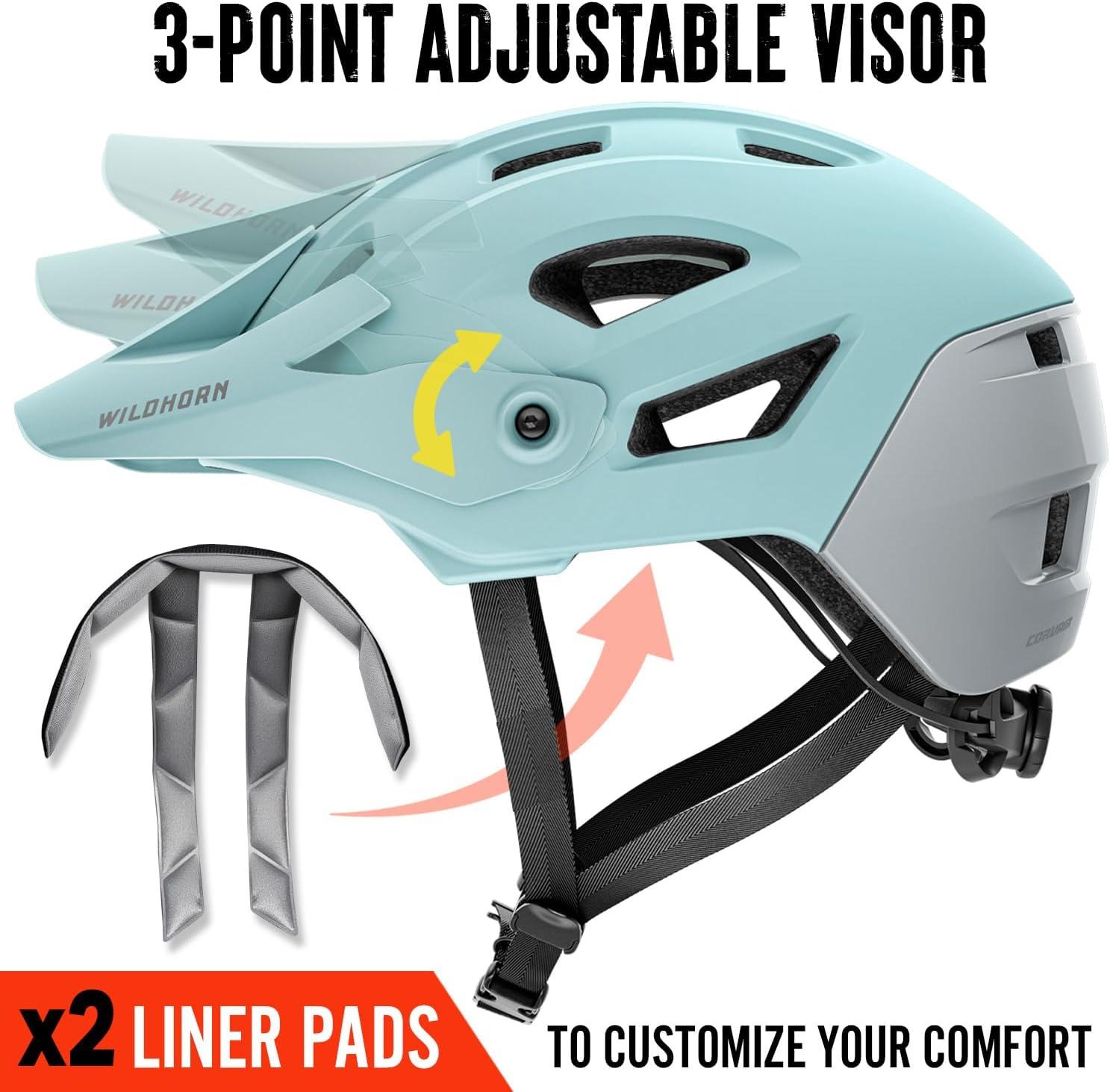 imageWildhorn Corvair Mountain Bike Helmet for Men and Women with Maximum Venting FTA fit System ampamp Adjustable Visor Adjustable Sizing Adult Bike Helmets for Women and Men Stylish All Around MTB HelmetCrystal Blue