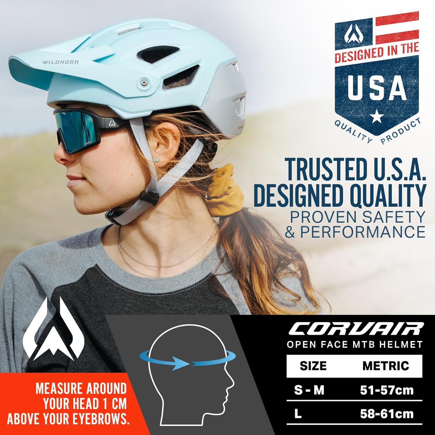 imageWildhorn Corvair Mountain Bike Helmet for Men and Women with Maximum Venting FTA fit System ampamp Adjustable Visor Adjustable Sizing Adult Bike Helmets for Women and Men Stylish All Around MTB HelmetCrystal Blue