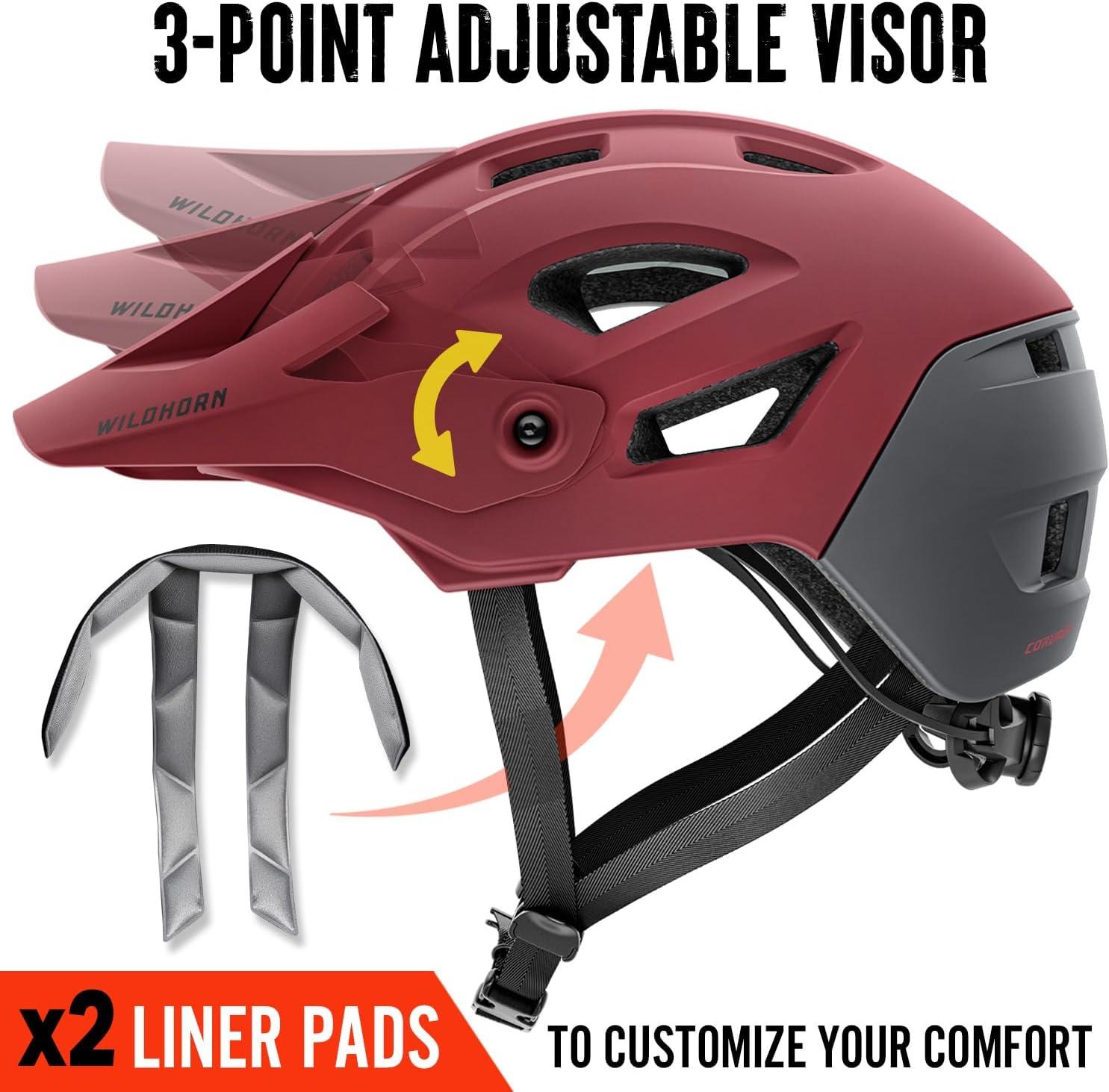imageWildhorn Corvair Mountain Bike Helmet for Men and Women with Maximum Venting FTA fit System ampamp Adjustable Visor Adjustable Sizing Adult Bike Helmets for Women and Men Stylish All Around MTB HelmetWine