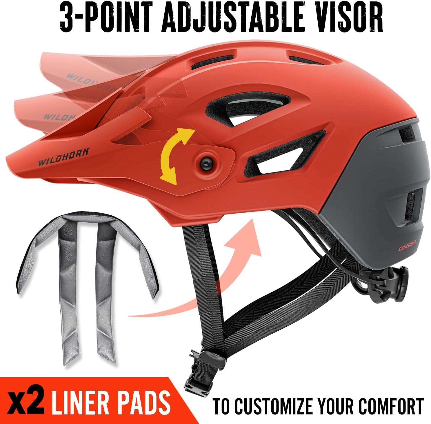 imageWildhorn Corvair Mountain Bike Helmet for Men and Women with Maximum Venting FTA fit System ampamp Adjustable Visor Adjustable Sizing Adult Bike Helmets for Women and Men Stylish All Around MTB HelmetEmber Red