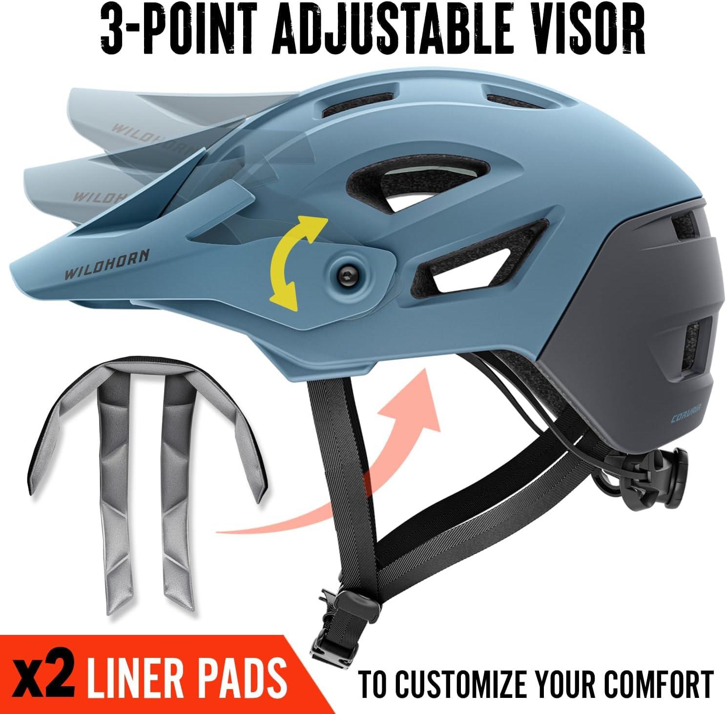 imageWildhorn Corvair Mountain Bike Helmet for Men and Women with Maximum Venting FTA fit System ampamp Adjustable Visor Adjustable Sizing Adult Bike Helmets for Women and Men Stylish All Around MTB HelmetSmoke Blue