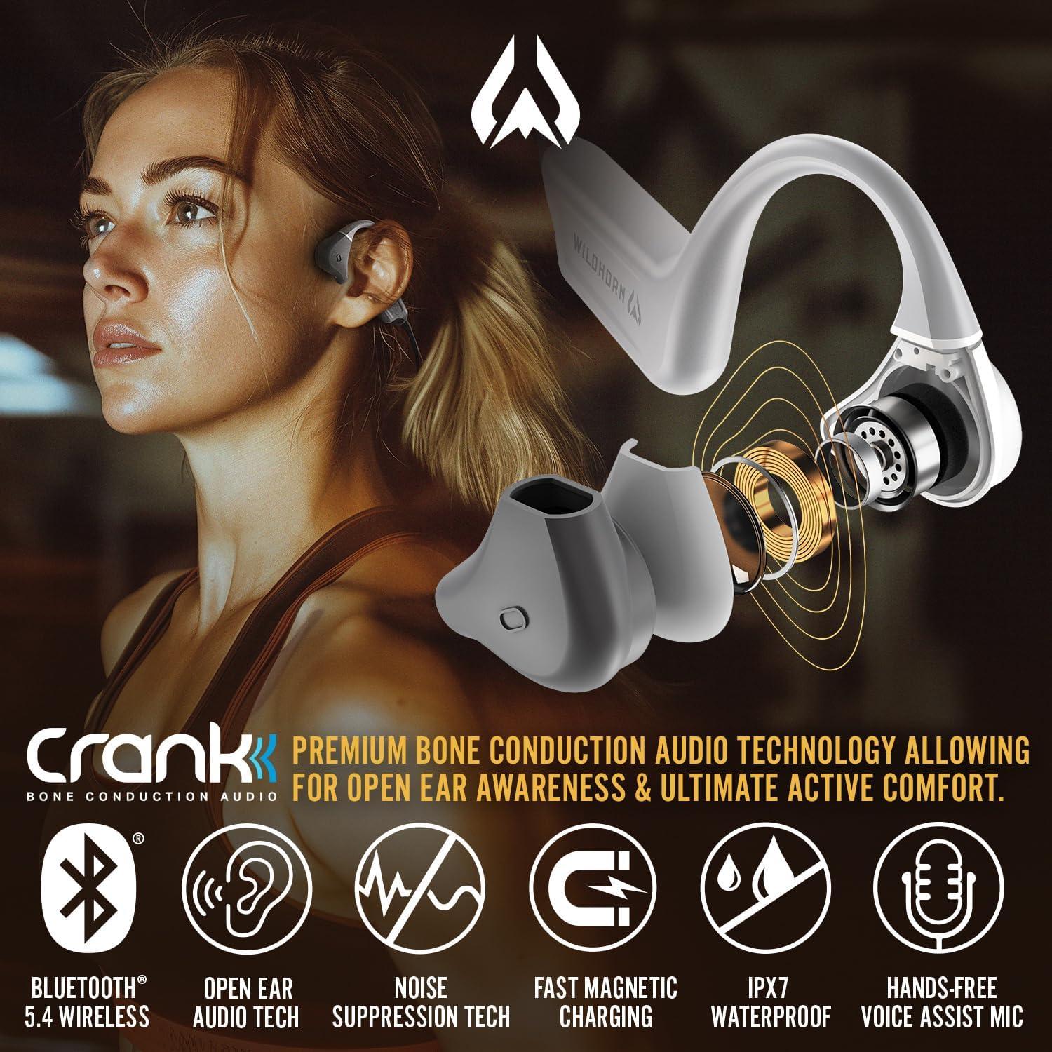 imageWildhorn Crank Bone Conduction Headphones Bluetooth 54 IPX7 Waterproof Open Ear Headphones wMic Fast Charge MP3 2500 Songs Storage Capacity Premium Design Workouts Cycling Running HeadphonesSpaceGray