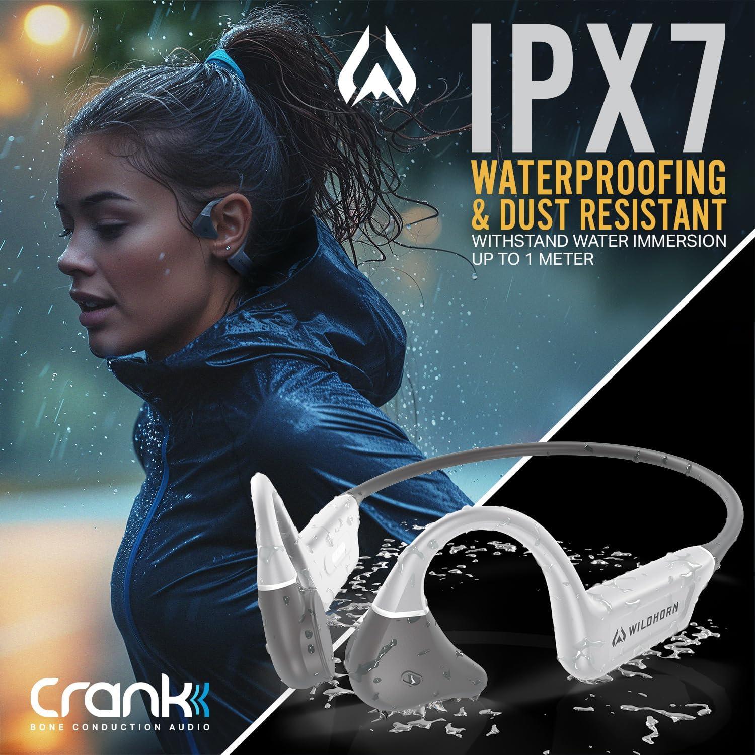 imageWildhorn Crank Bone Conduction Headphones Bluetooth 54 IPX7 Waterproof Open Ear Headphones wMic Fast Charge MP3 2500 Songs Storage Capacity Premium Design Workouts Cycling Running HeadphonesSpaceGray
