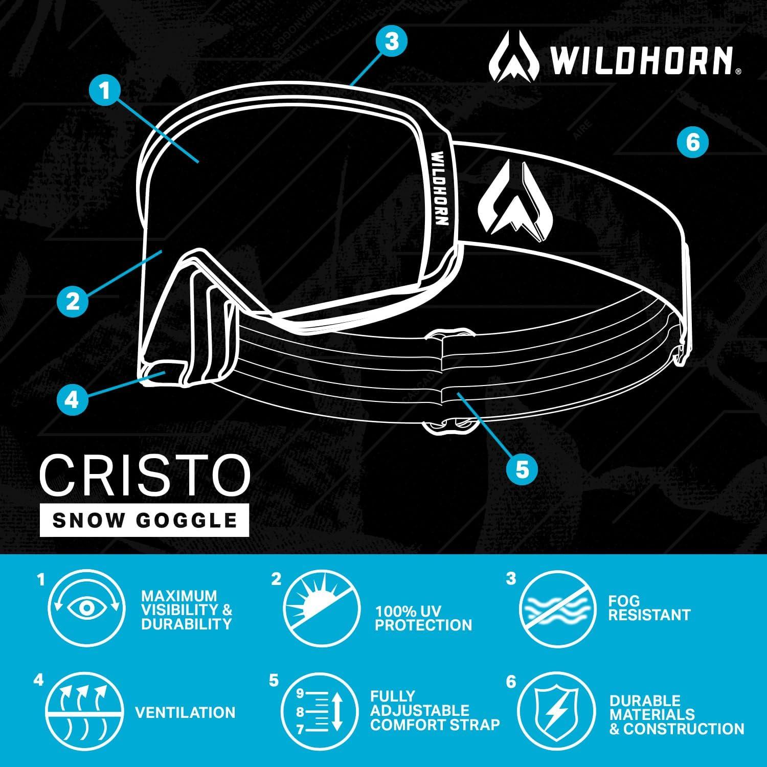 imageWildhorn Cristo Ski Goggles Men Women 100 UV AntiFog OTG Snowboard Goggles US Ski Team Official Supplier Snow GogglesStealthamberrb