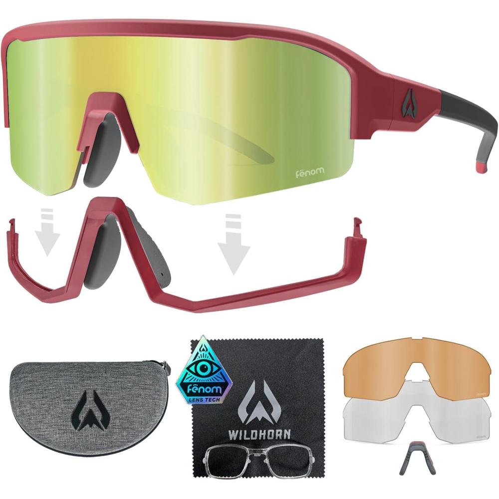 imageWildhorn Radke MTB Cycling Glasses UV400 Sports Ski Running Sunglasses for Women ampamp Men Baseball Glasses w3 Swap LensesWine Emerald