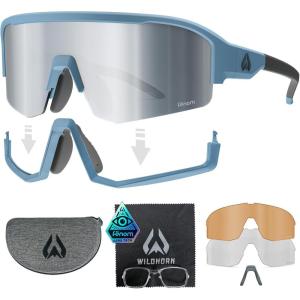 Wildhorn Radke MTB Cycling Glasses, UV400 Sports Ski Running Sunglasses for Women & Men, Baseball Glasses w/3 Swap Lenses(Smokeblue Silver)