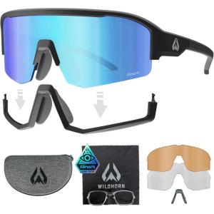 Wildhorn Radke MTB Cycling Glasses, UV400 Sports Ski Running Sunglasses for Women & Men, Baseball Glasses w/3 Swap Lenses(Stealth Iceblue)
