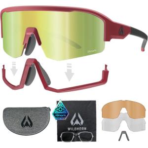 Wildhorn Radke MTB Cycling Glasses, UV400 Sports Ski Running Sunglasses for Women & Men, Baseball Glasses w/3 Swap Lenses(Wine Emerald)