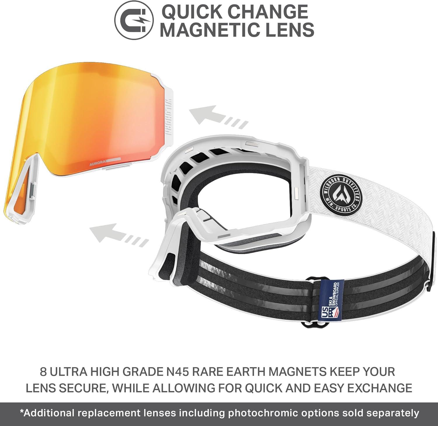 imageWildhorn Roca Pro Ski Goggles Men Women Ultra wide FOV 185 snowboard goggles AntiFogScratch 100 UVArcticwhiteblaze