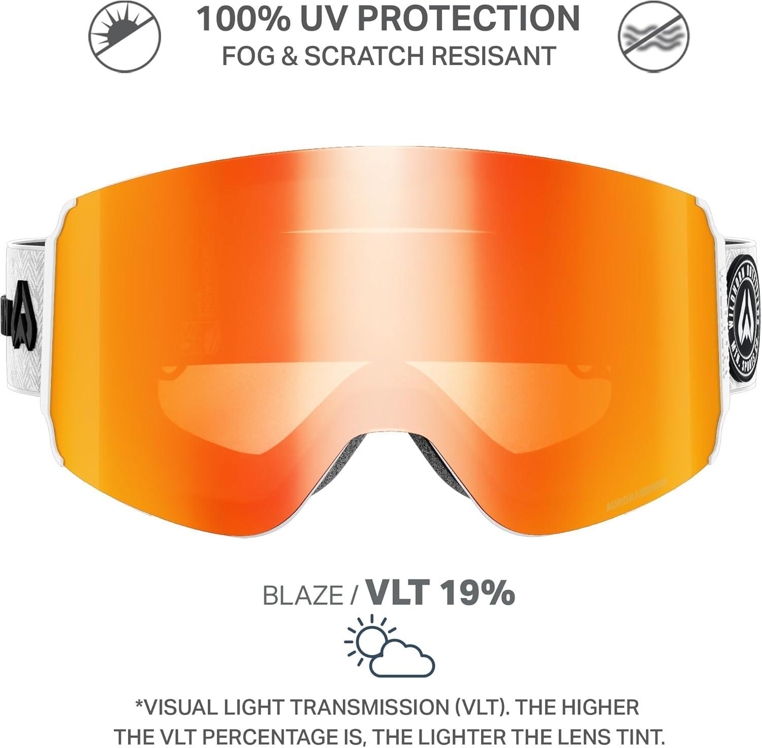 imageWildhorn Roca Pro Ski Goggles Men Women Ultra wide FOV 185 snowboard goggles AntiFogScratch 100 UVArcticwhiteblaze