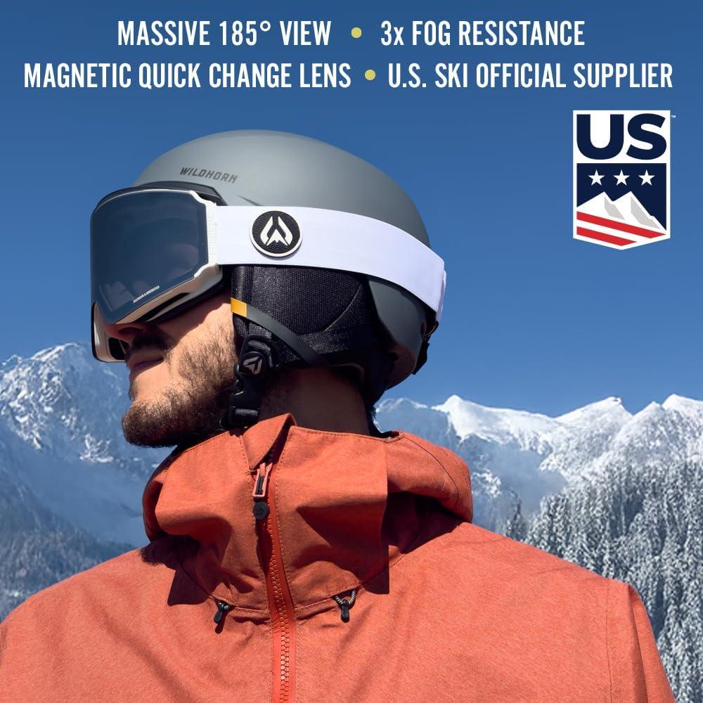 imageWildhorn Roca Pro Ski Goggles Men Women Ultra wide FOV 185 snowboard goggles AntiFogScratch 100 UVArcticwhitesilver