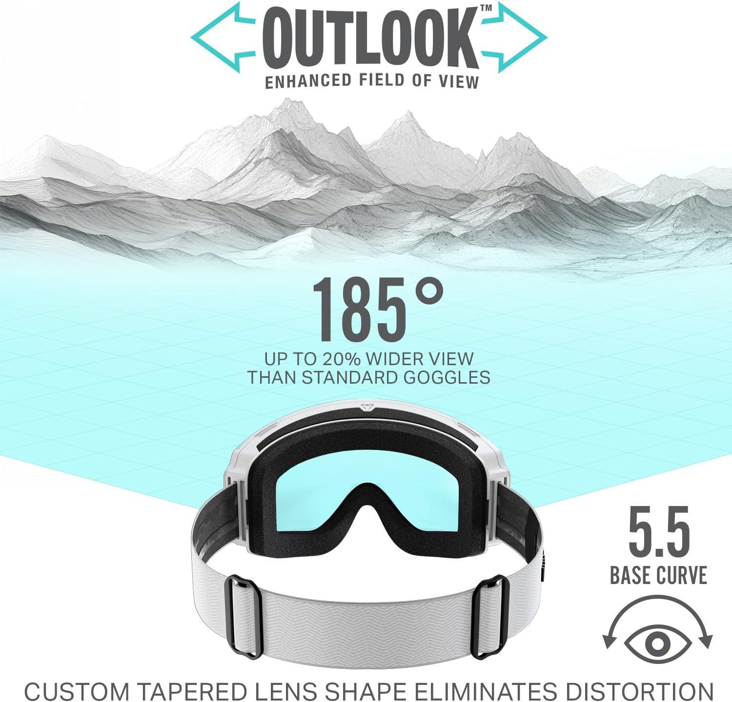imageWildhorn Roca Pro Ski Goggles Men Women Ultra wide FOV 185 snowboard goggles AntiFogScratch 100 UVArcticwhitesilver