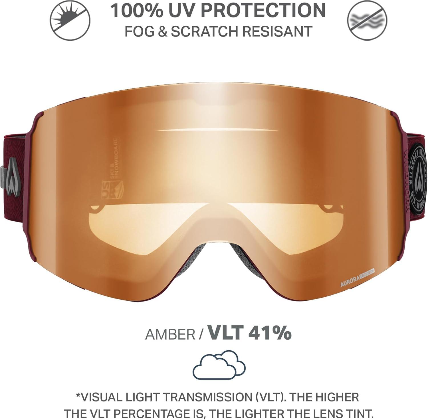 imageWildhorn Roca Pro Ski Goggles Men Women Ultra wide FOV 185 snowboard goggles AntiFogScratch 100 UVCordovaamber
