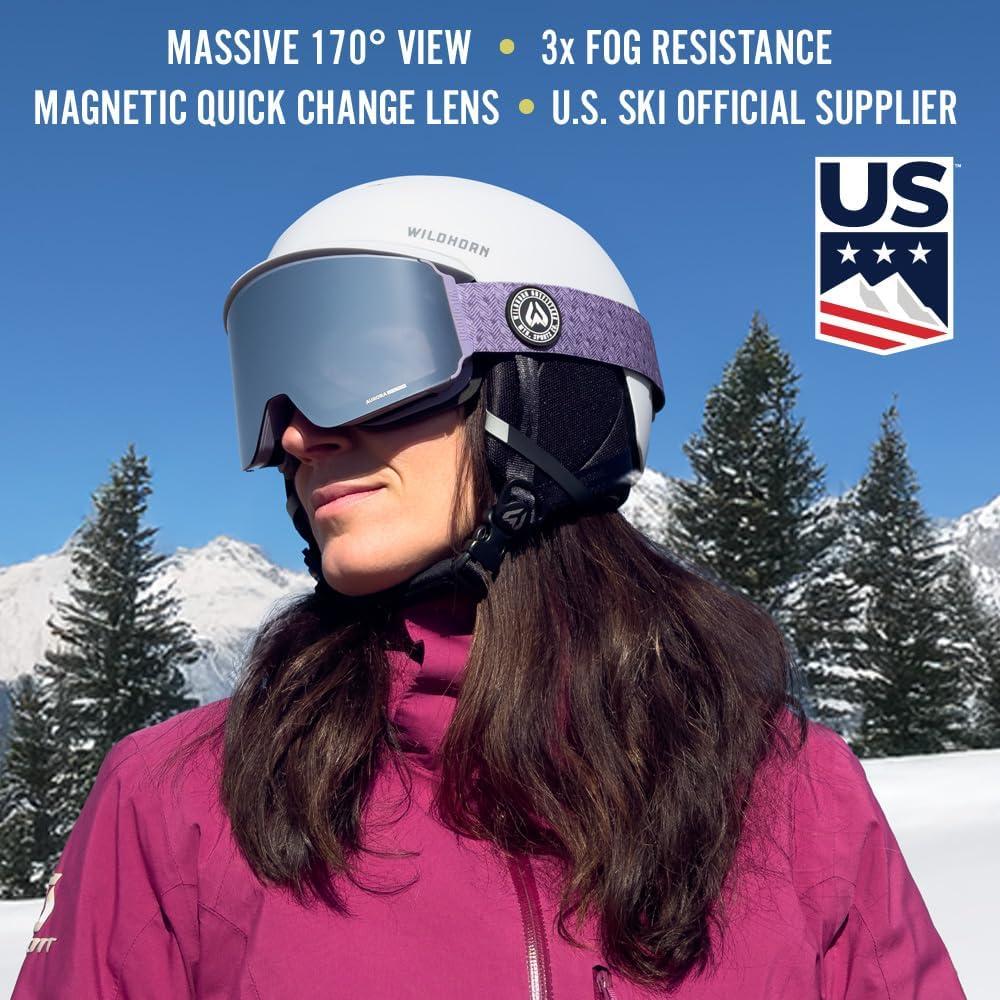 imageWildhorn Roca Pro Ski Goggles Men Women Ultra wide FOV 185 snowboard goggles AntiFogScratch 100 UVLavendersilver