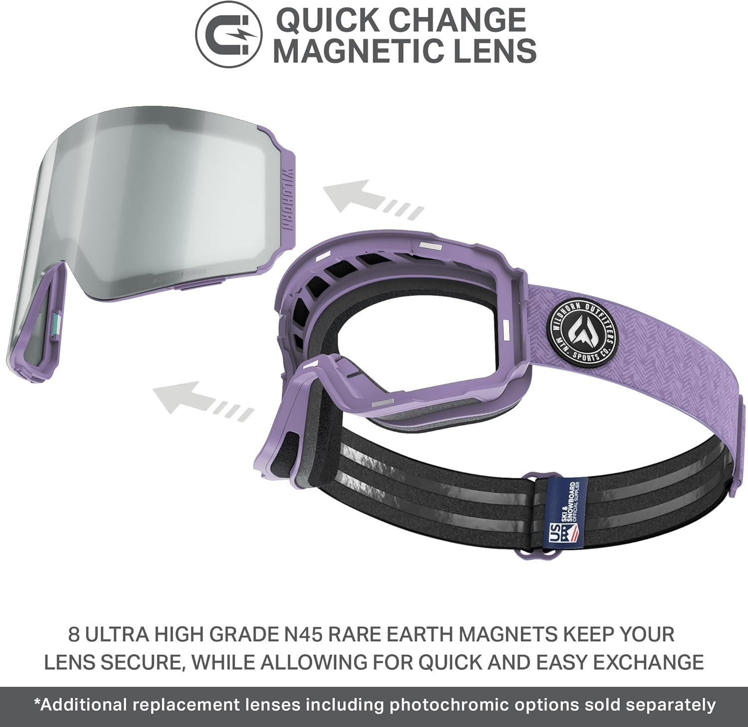 imageWildhorn Roca Pro Ski Goggles Men Women Ultra wide FOV 185 snowboard goggles AntiFogScratch 100 UVLavendersilver