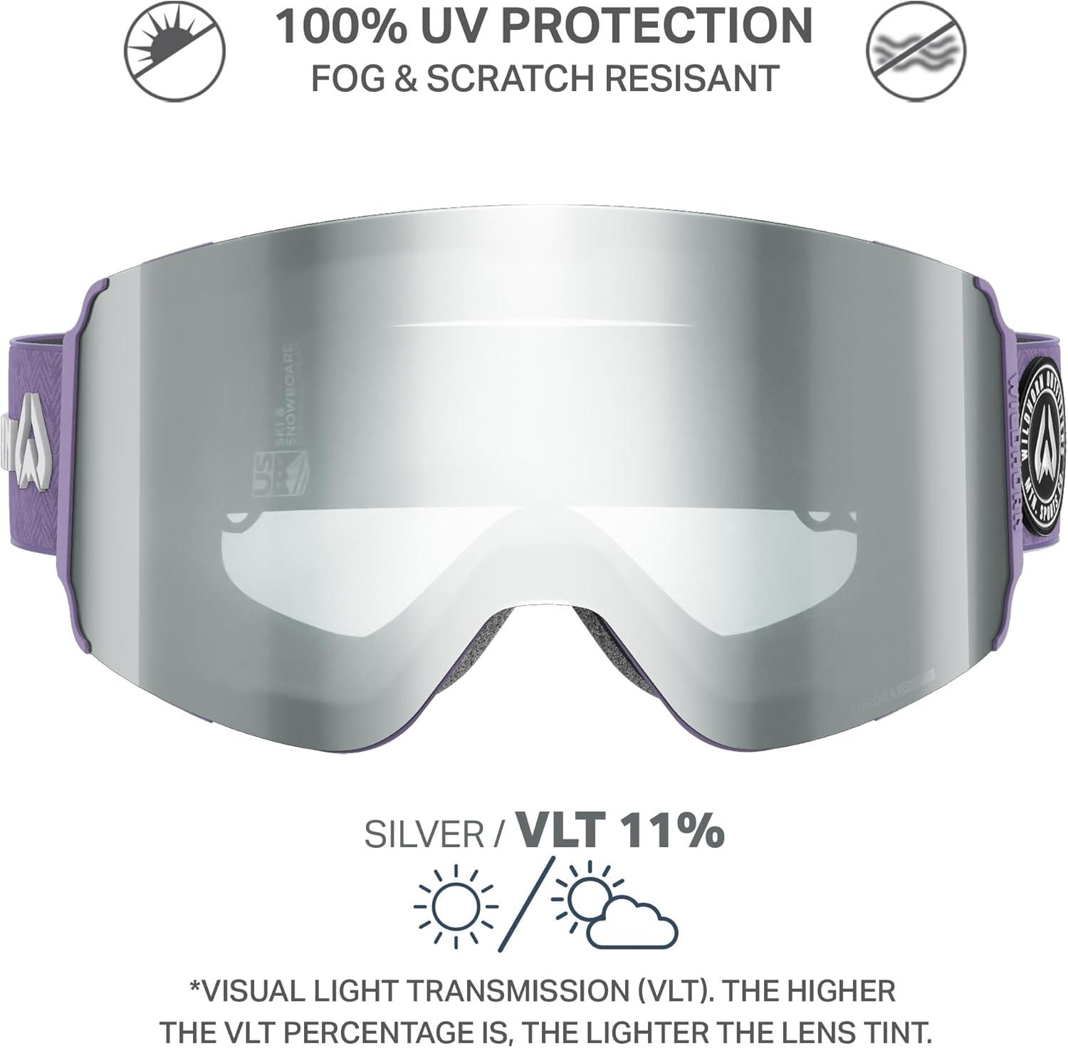 imageWildhorn Roca Pro Ski Goggles Men Women Ultra wide FOV 185 snowboard goggles AntiFogScratch 100 UVLavendersilver