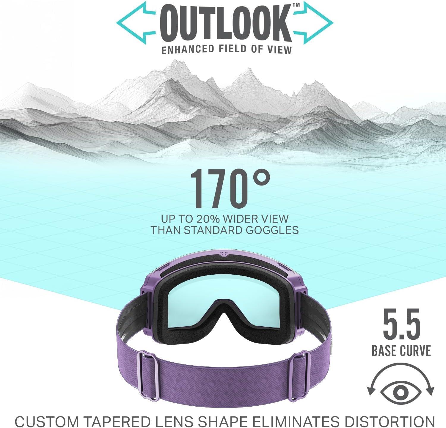 imageWildhorn Roca Pro Ski Goggles Men Women Ultra wide FOV 185 snowboard goggles AntiFogScratch 100 UVLavendersilver