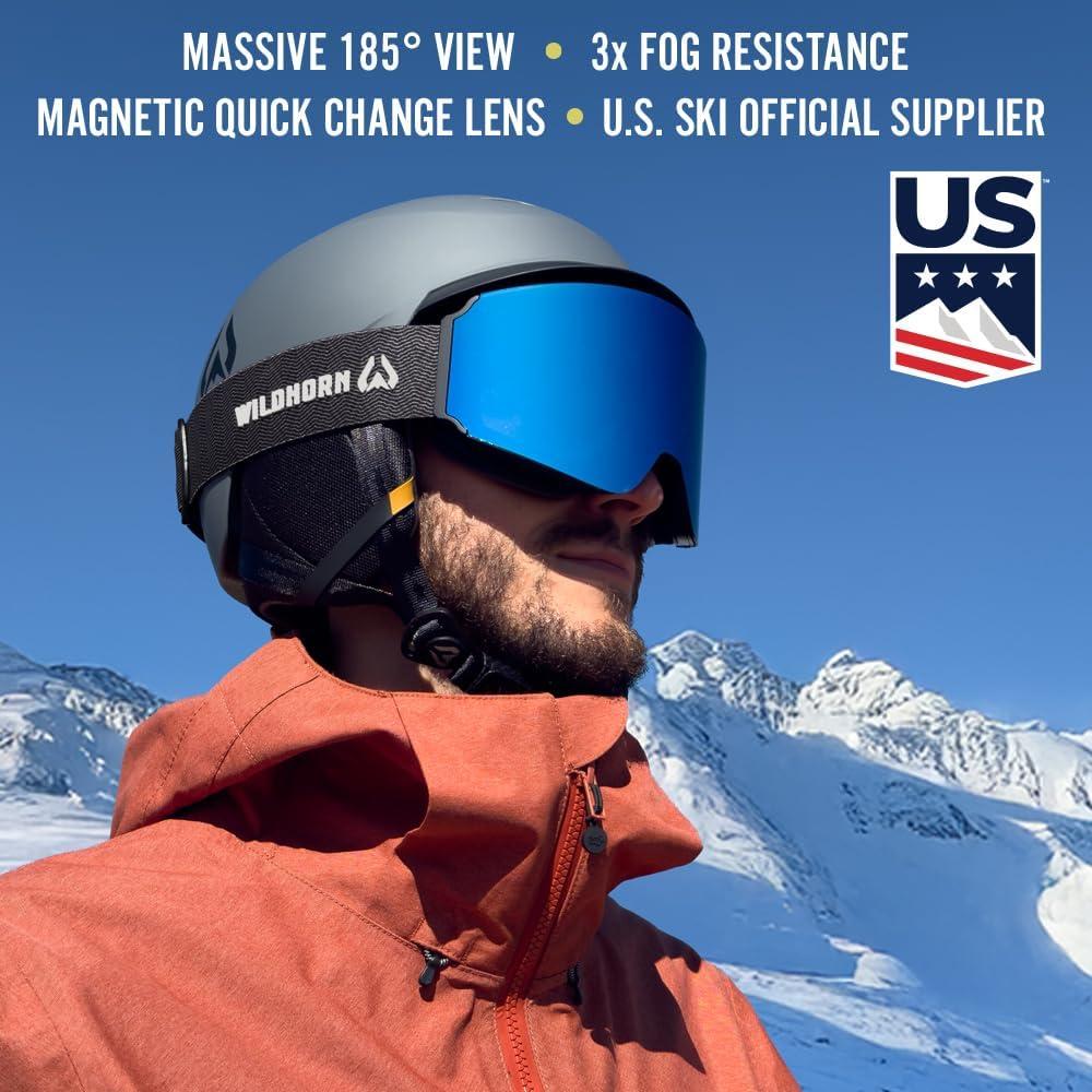 imageWildhorn Roca Pro Ski Goggles Men Women Ultra wide FOV 185 snowboard goggles AntiFogScratch 100 UVStealthiceblue