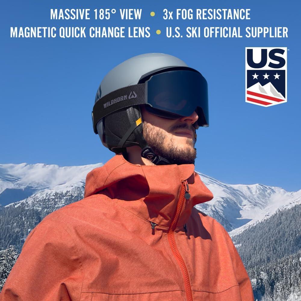 imageWildhorn Roca Pro Ski Goggles Men Women Ultra wide FOV 185 snowboard goggles AntiFogScratch 100 UVStealthjetblack