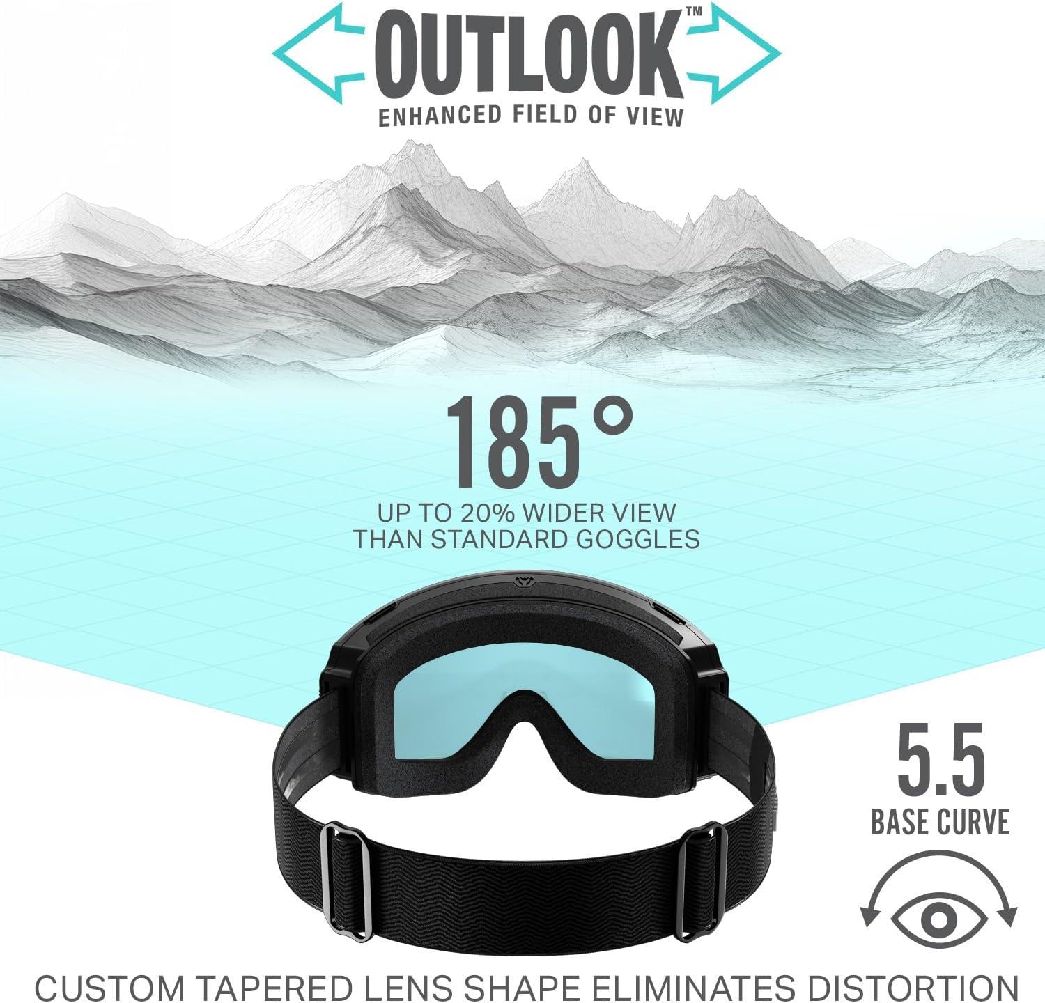 imageWildhorn Roca Pro Ski Goggles Men Women Ultra wide FOV 185 snowboard goggles AntiFogScratch 100 UVStealthjetblack