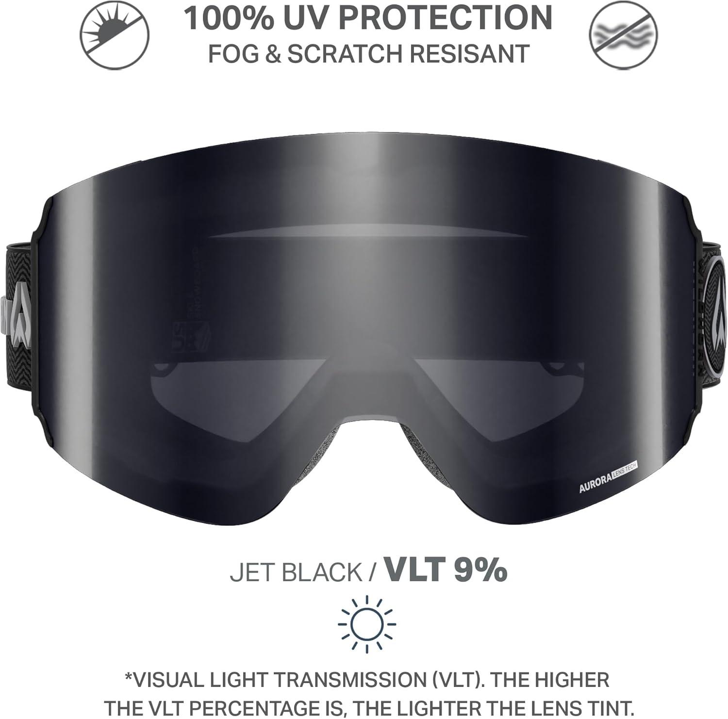 imageWildhorn Roca Pro Ski Goggles Men Women Ultra wide FOV 185 snowboard goggles AntiFogScratch 100 UVStealthjetblack