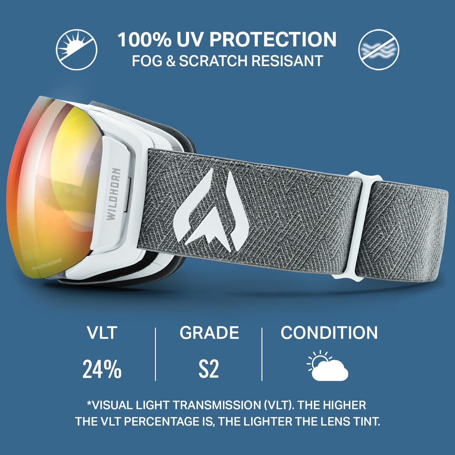 imageWildhorn Roca Ski Goggles Men Women AntiFogScratch 100 UVMagnetic LensSnowboard Snow Goggles Men Women AdultArcticwhite Blaze