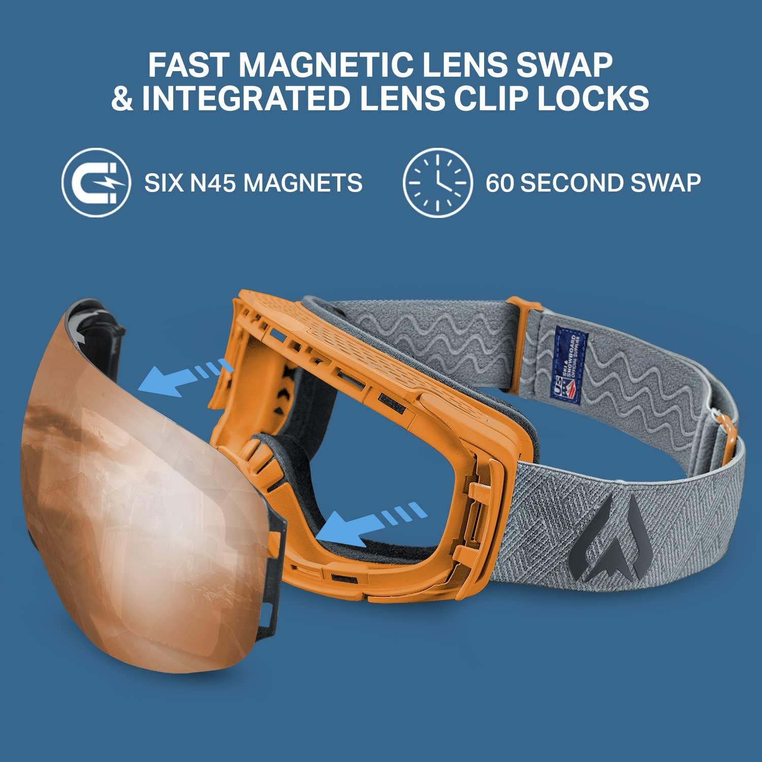 imageWildhorn Roca Ski Goggles Men Women AntiFogScratch 100 UVMagnetic LensSnowboard Snow Goggles Men Women AdultMoab Amber