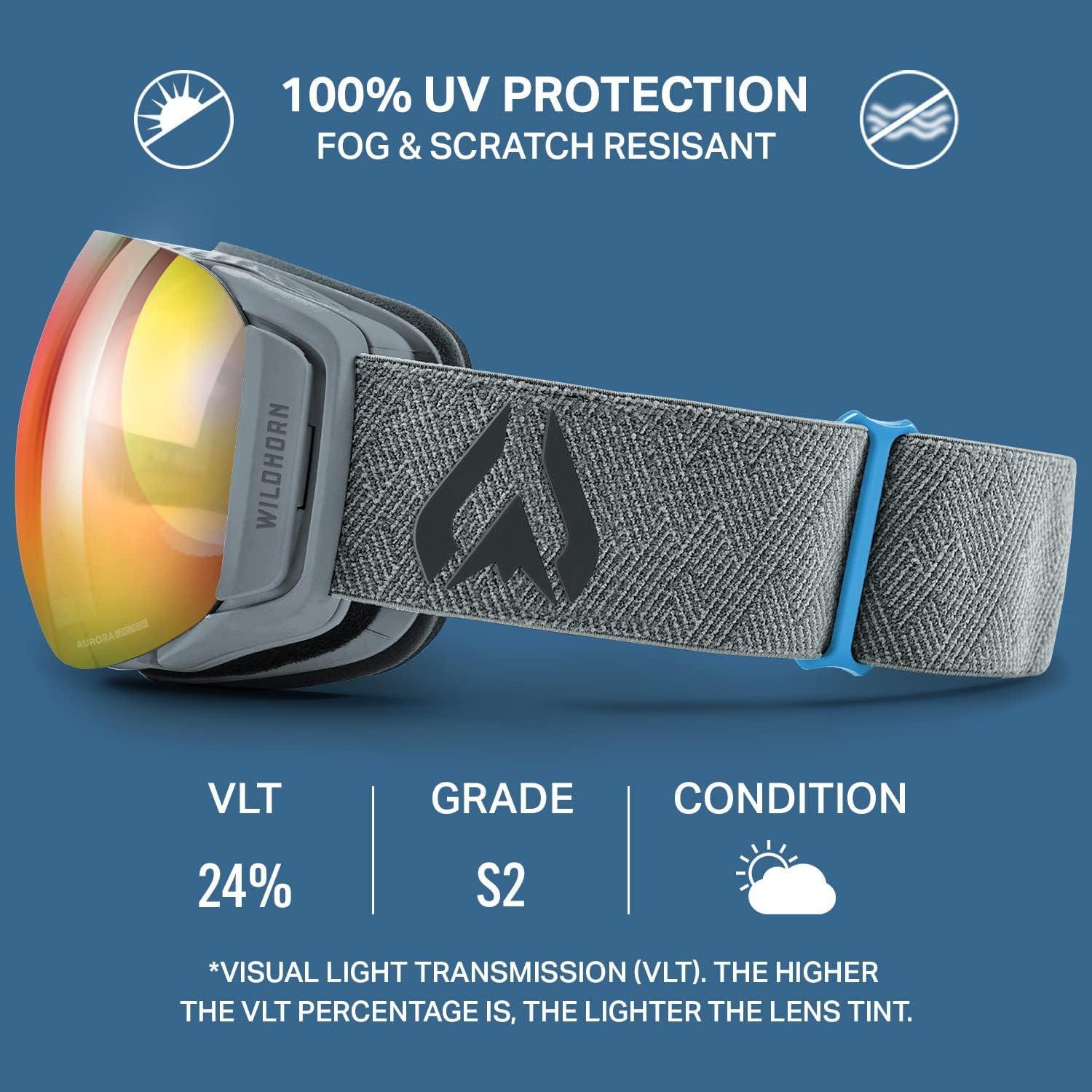 imageWildhorn Roca Ski Goggles Men Women AntiFogScratch 100 UVMagnetic LensSnowboard Snow Goggles Men Women AdultStone Gray Blaze