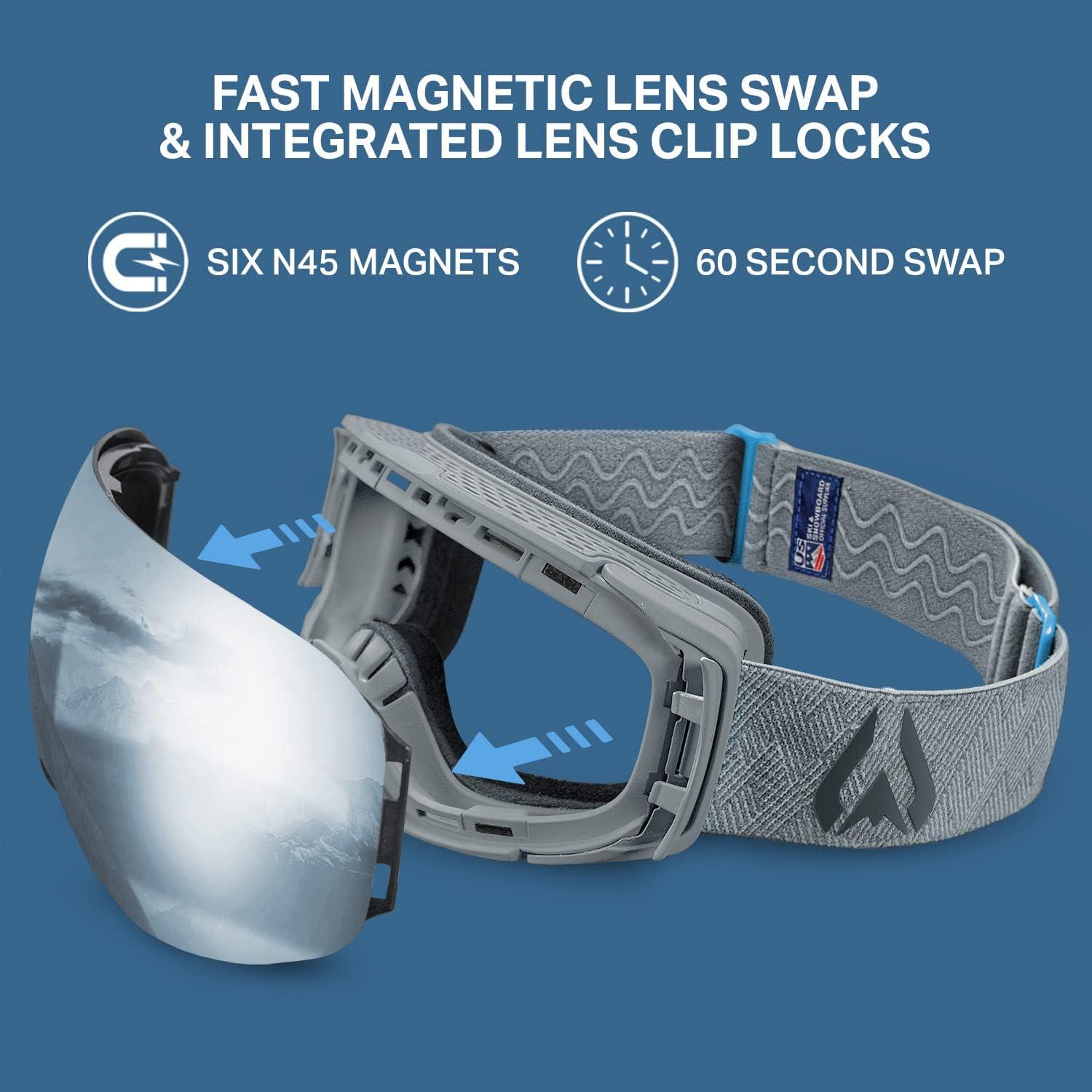 imageWildhorn Roca Ski Goggles Men Women AntiFogScratch 100 UVMagnetic LensSnowboard Snow Goggles Men Women AdultStone Gray Silver