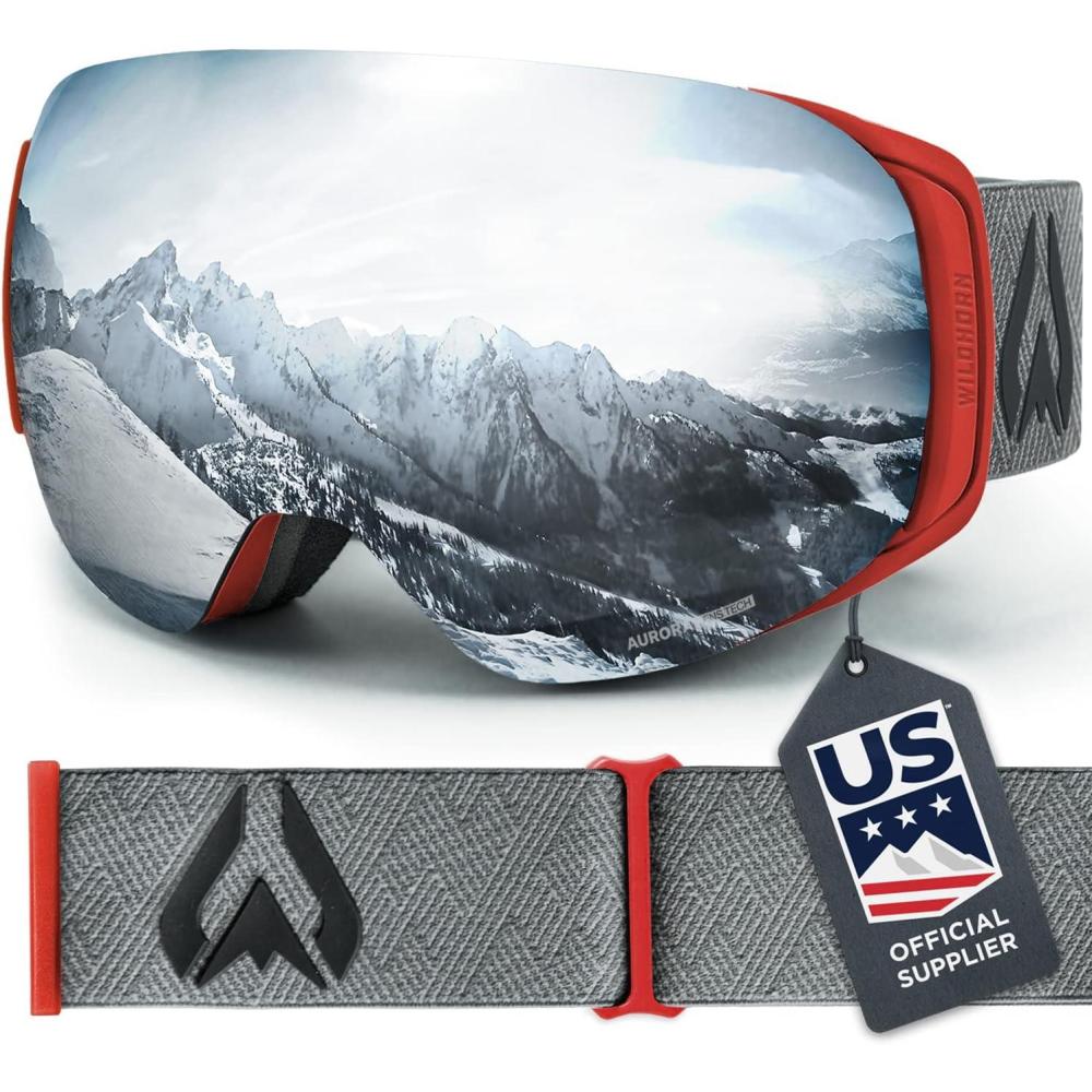imageWildhorn Roca Ski Goggles Men Women AntiFogScratch 100 UVMagnetic LensSnowboard Snow Goggles Men Women AdultCrimson  Silver
