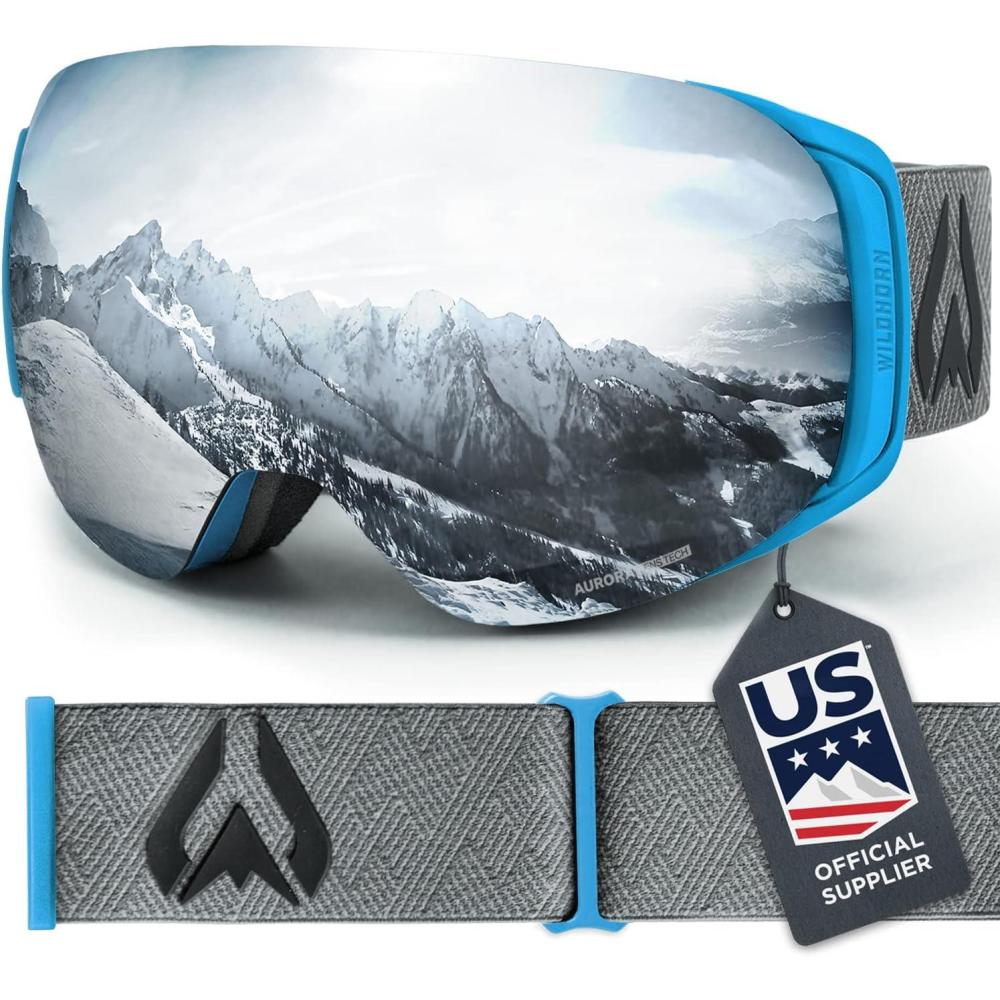 imageWildhorn Roca Ski Goggles Men Women AntiFogScratch 100 UVMagnetic LensSnowboard Snow Goggles Men Women AdultGlacier Blue  Silver