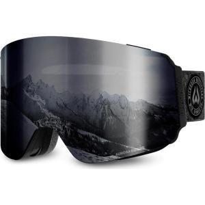 Wildhorn Roca Pro Ski Goggles Men Women, Ultra wide FOV 185° snowboard goggles, Anti-Fog/Scratch 100% UV(Stealth-jetblack)