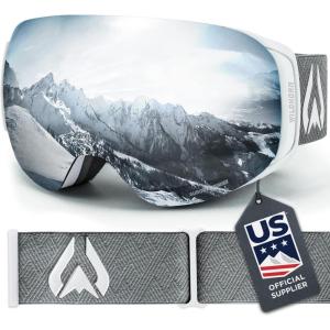 Wildhorn Roca Ski Goggles Men Women Anti-Fog/Scratch 100% UV-Magnetic Lens-Snowboard Snow Goggles Men Women Adult(Arctic White / Silver)