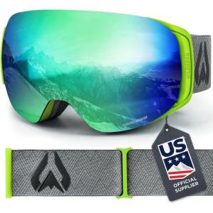 Wildhorn Roca Ski Goggles Men Women Anti-Fog/Scratch 100% UV-Magnetic Lens-Snowboard Snow Goggles Men Women Adult(Citrus / Emerald)