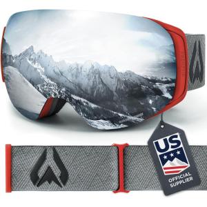 Wildhorn Roca Ski Goggles Men Women Anti-Fog/Scratch 100% UV-Magnetic Lens-Snowboard Snow Goggles Men Women Adult(Crimson / Silver)