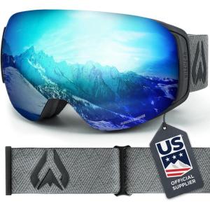 Wildhorn Roca Ski Goggles Men Women Anti-Fog/Scratch 100% UV-Magnetic Lens-Snowboard Snow Goggles Men Women Adult(Stealth / Ice Blue)