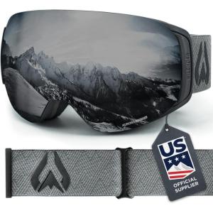 Wildhorn Roca Ski Goggles Men Women Anti-Fog/Scratch 100% UV-Magnetic Lens-Snowboard Snow Goggles Men Women Adult(Stealth / Jet Black)