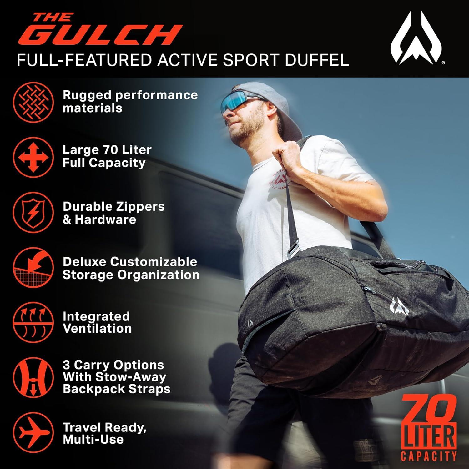 imageWildhorn Gulch 70L MTB Duffle Bag for Travel Lightweight ampamp Durable Gym Bag for Women ampamp Men Ideal for Biking Motorcycle and Sports