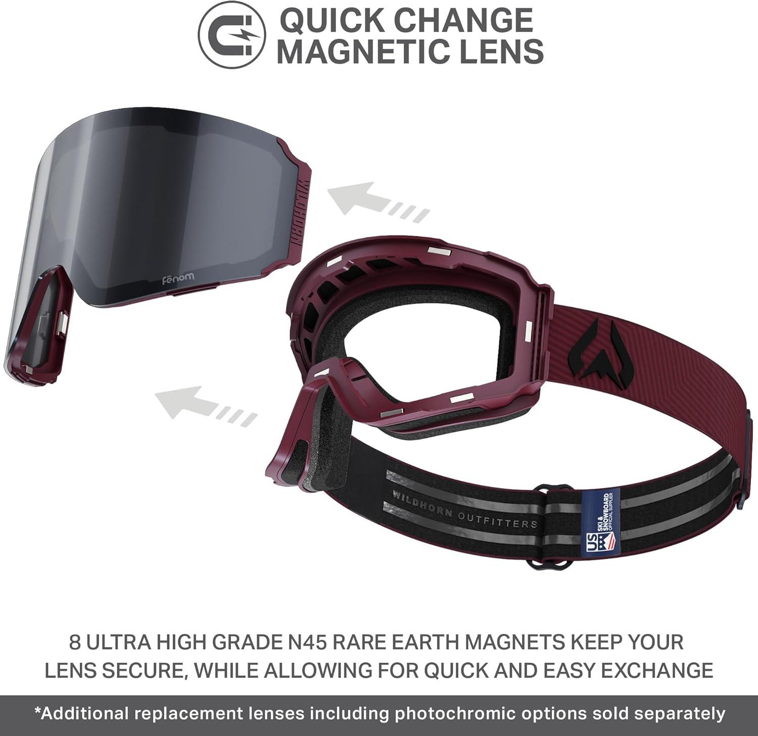 imageWildhorn Maxfield Pro Ski Goggles for Men amp Women Fenom Lens Technology AntiFog Interchangeable Lenses UV400Cordovajetblack